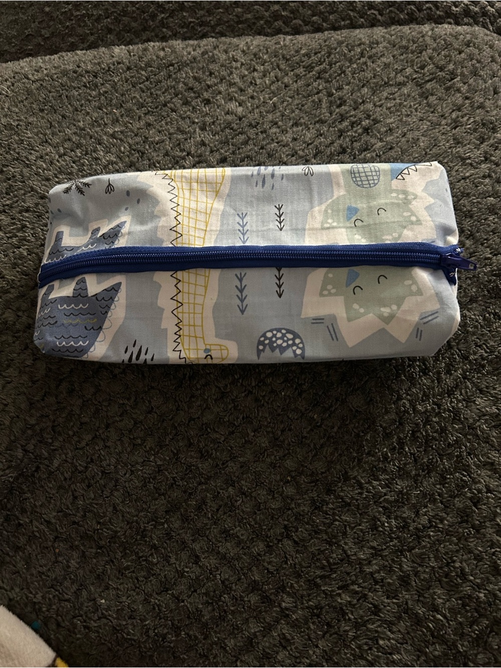 Hand Crafted Blue Dinosaur Pattern Pencil Case with Blue Zipper